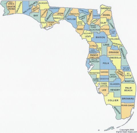 Florida  on Florida County Map Is A Lesson In The History Of Florida