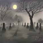 Cemetery Foggy Night AI