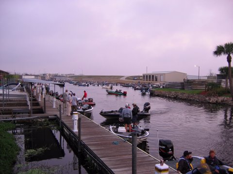 Early morning bass fishermen at Roland Martins on Okeechobee Waterway