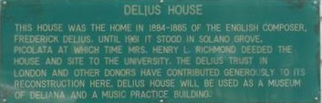 Delius House Plaque Delius House Plaque
