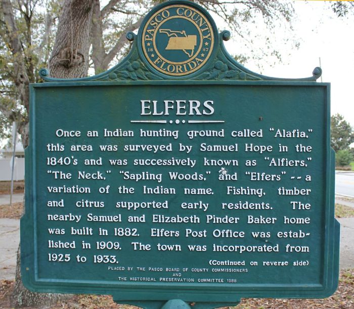 Elfers Historical Marker