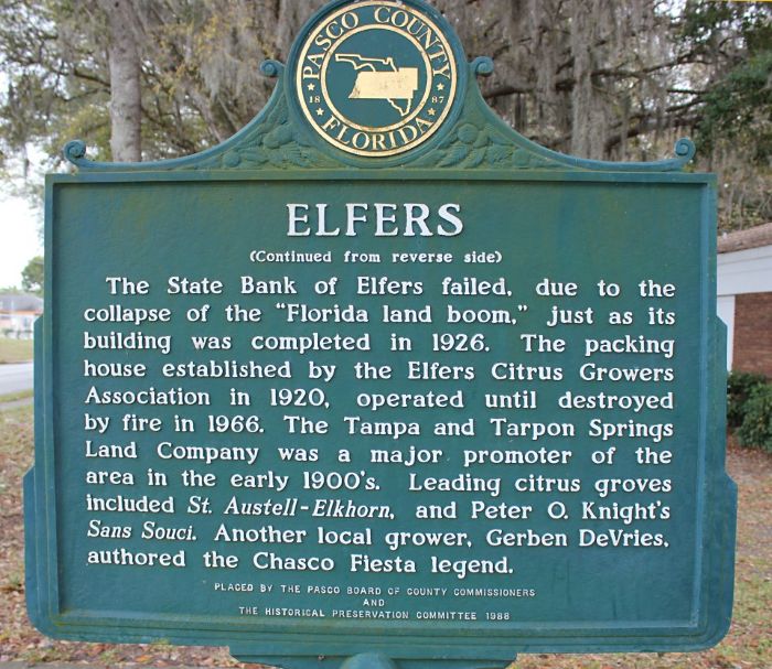Elfers Historical Marker Reverse