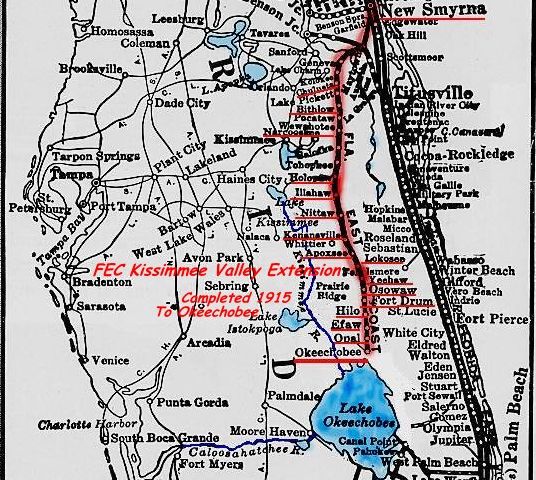 Map of Kissimmee Valley Branch of the Florida East Coast Railway