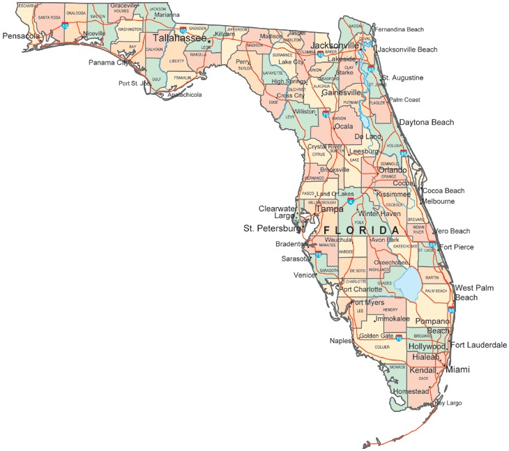 Florida County Boundary And Road Maps For All 67 Counties