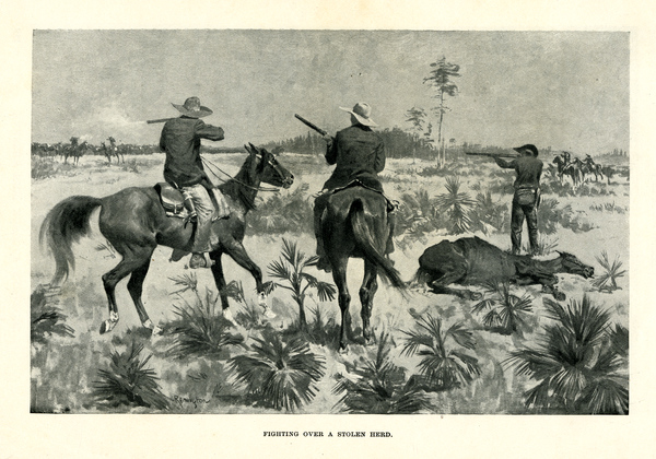Florida Crackers "Fighting Over a Stolen Herd" by Frederic Remington, 1895