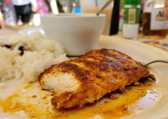 Blackened Grouper, Black Beans, White Rice