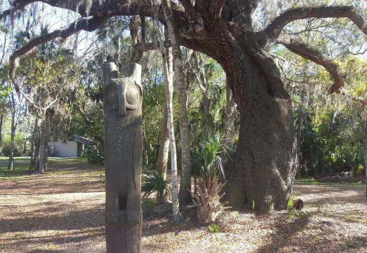 Mayacan owl totem at Hontoon Island State Park