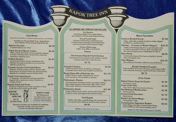 Kapok Tree Inn Menu