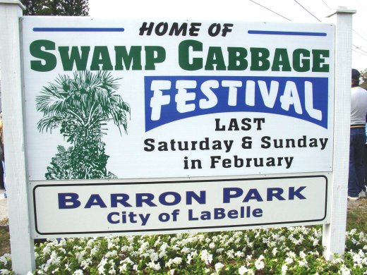 Sign for Home of Swamp Cabbage Festival, LaBelle, Florida