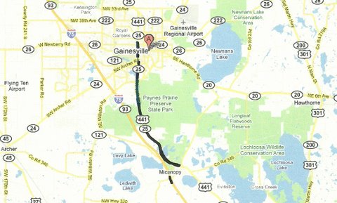 Map NC004 Gainesville to Micanopy