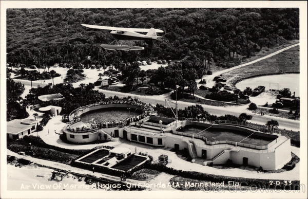 Vintage postcard showing aerial of Marineland in 1946