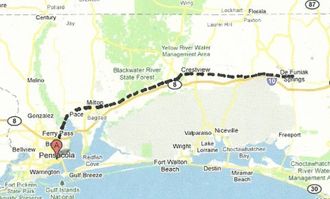 Map NW001 Pensacola to DeFuniak Springs