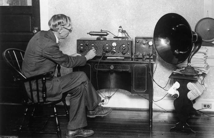 Man Operating Old Radio Station