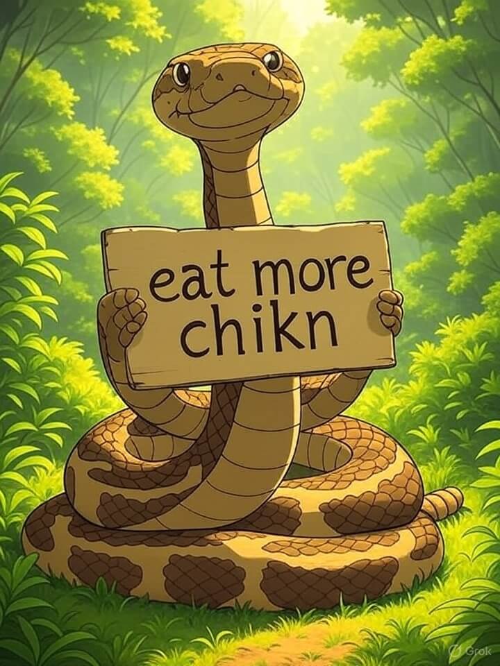 Rattle Snake w Eat More Chickn Sign