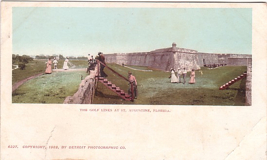 Vintage Postcard Tourists at Castillo San Marcos