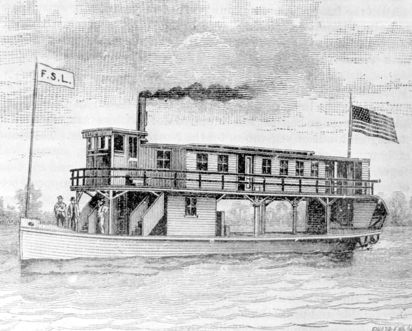Drawing of the steamboat F.S. Lewis from the early 1880s.