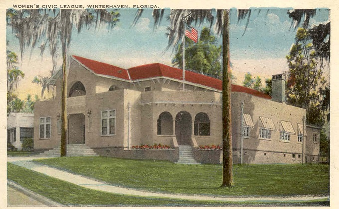 Tarjeta postal vintage del edificio de la Liga Cívica de Mujeres de Winter Haven