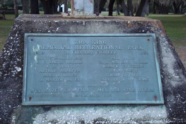 Marker at Ziba King Memorial Recreational Park